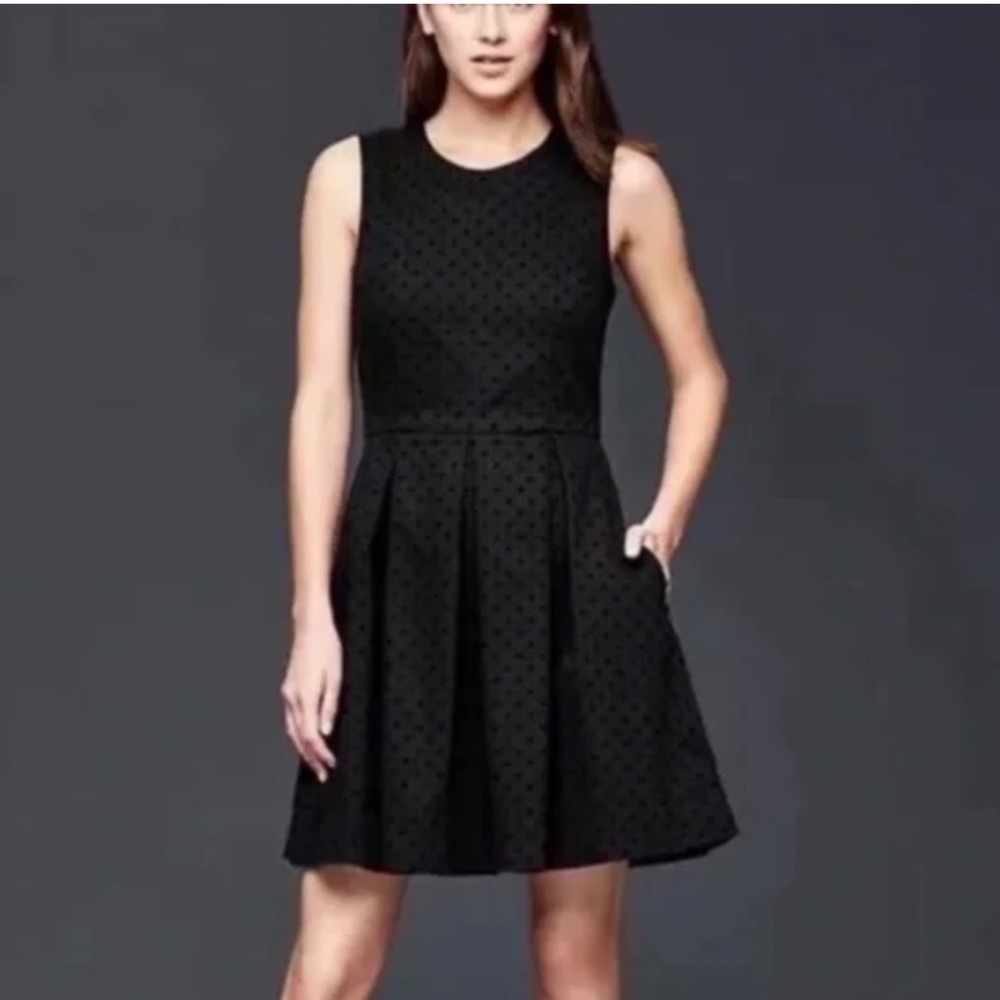 EUC Gap Black Fit & Flare Dress with Raised Velvet Polka Dots - Picture 5 of 8
